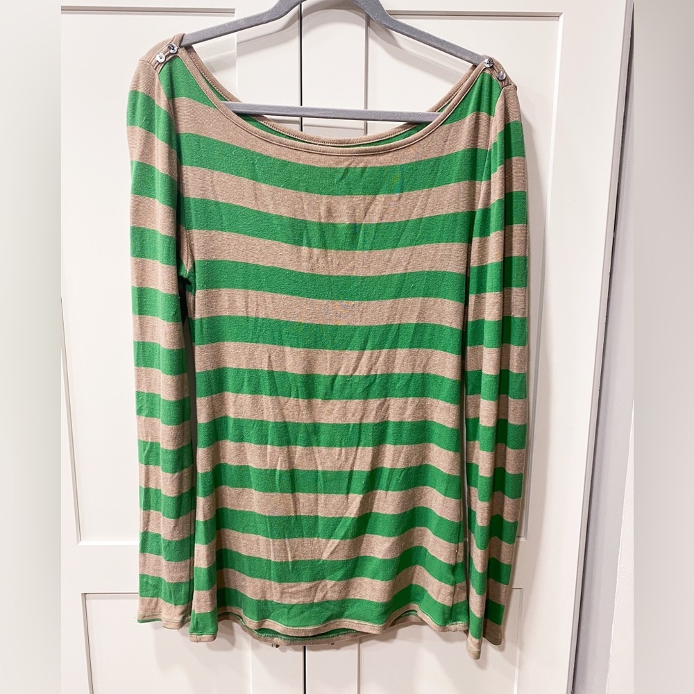 Old Navy Green and Tan Striped Long Sleeve Tee